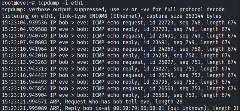 tcpdump live capture showing ICMP traffic