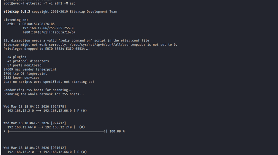 Ettercap output with ARP validation