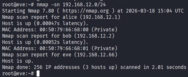 Nmap scan showing alice, bob, eve