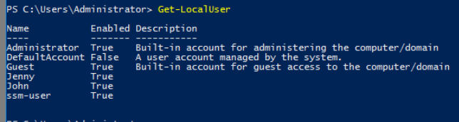 Get-LocalUser output